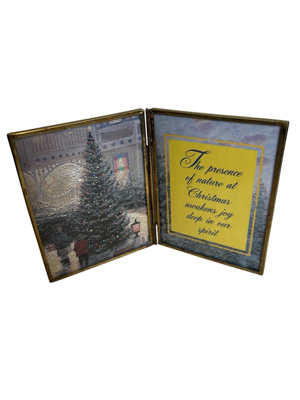 Thomas KinKade 1997 Via Vermont Miniature Christmas Tree in Hinged Brass Frame